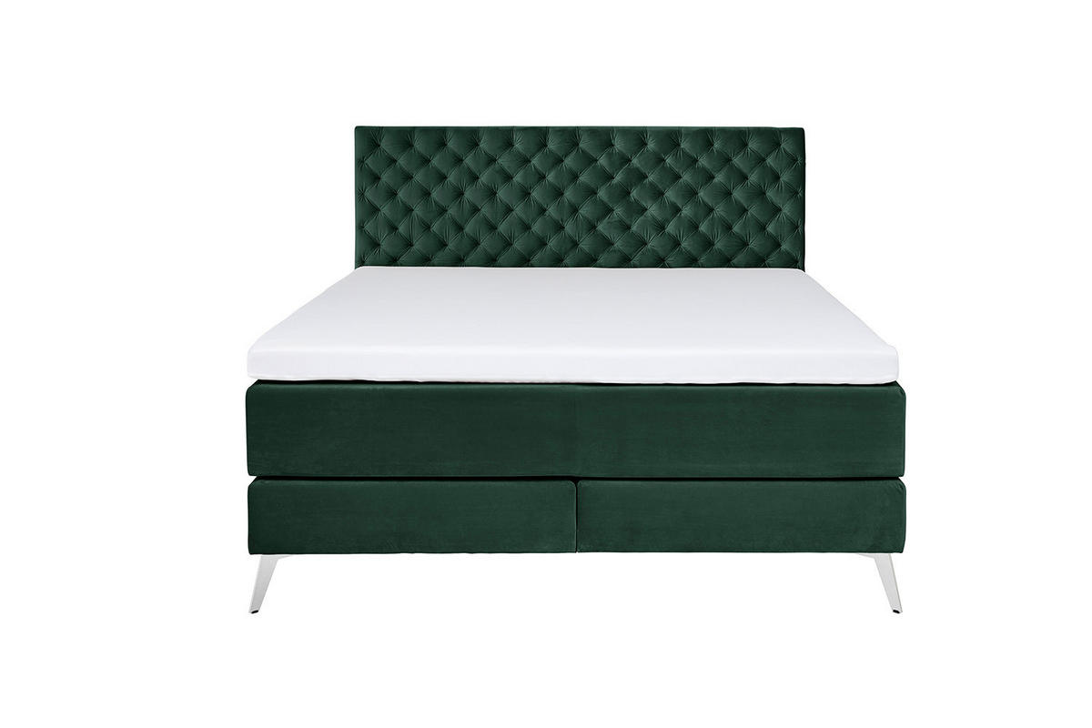 BOXSPRINGBETT MIT VISCO-TOPPER SINDAR Dunkelgrün Webstoff - Dunkelgrün/Silberfarben, Textil (200/200cm) - KAWOLA