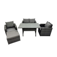 GARTENMÖBEL SET mit Zweisitzer Polyrattan 5-Sitzer - Dunkelgrau/Grau, Glas/Kunststoff - Fimous