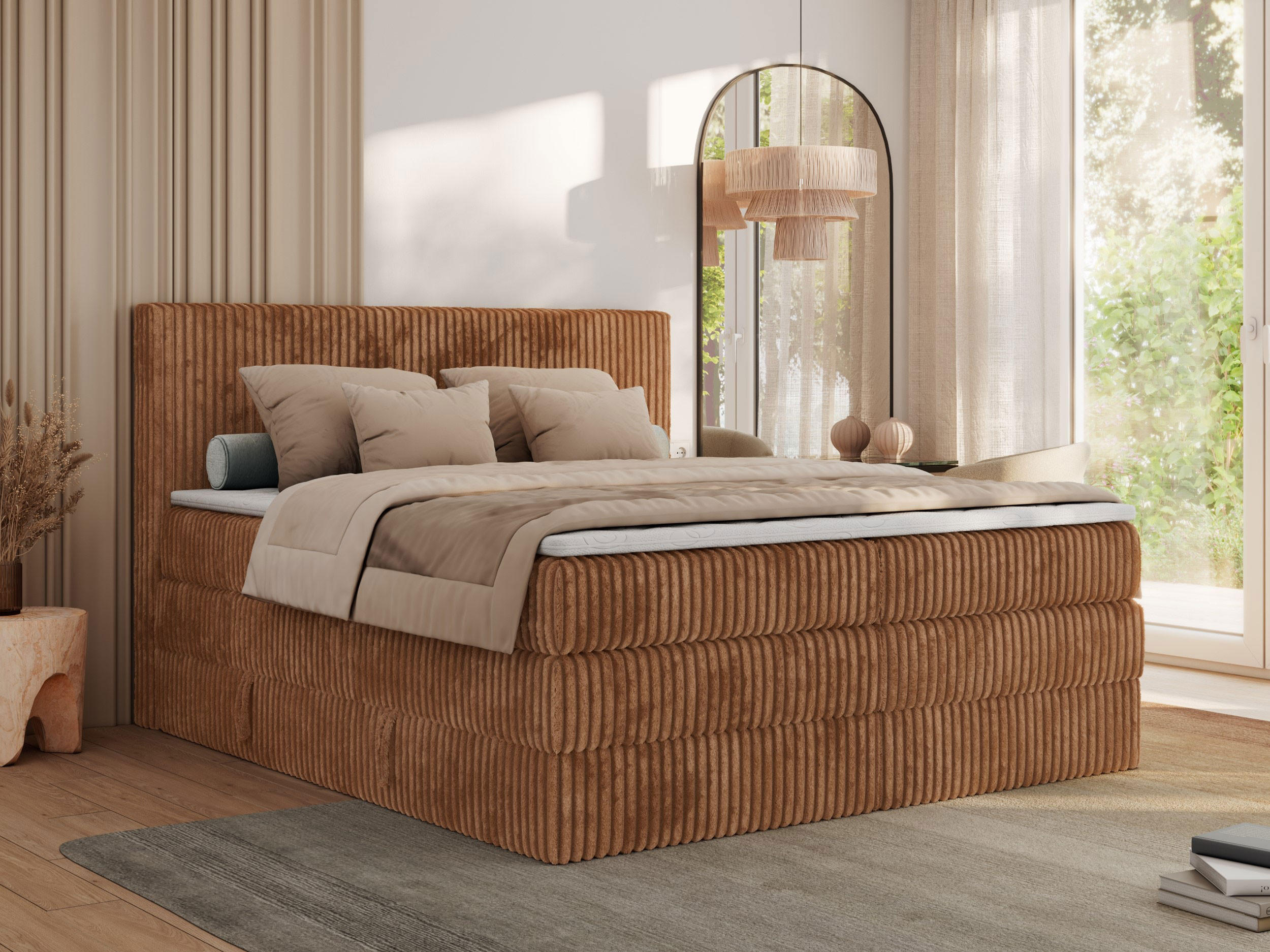 BOXSPRINGBETT TILIANO KING - 140/200 - Orange Cord - H3 - Orange, Holz/Textil (140/200cm) - MKS