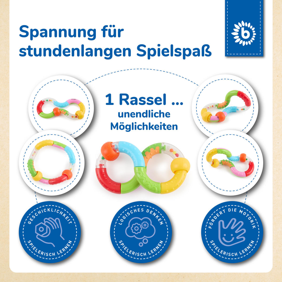 RASSEL Greifling - ab Geburt - Multicolor, Kunststoff (3/8cm) - Bieco Spielwaren