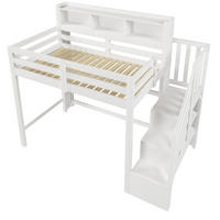 HOCHBETT 90/200 cm DE-33119 mit LED und Stauraumtreppe Weiß - Weiß, Holzwerkstoff (90/200cm) - ComfortXL