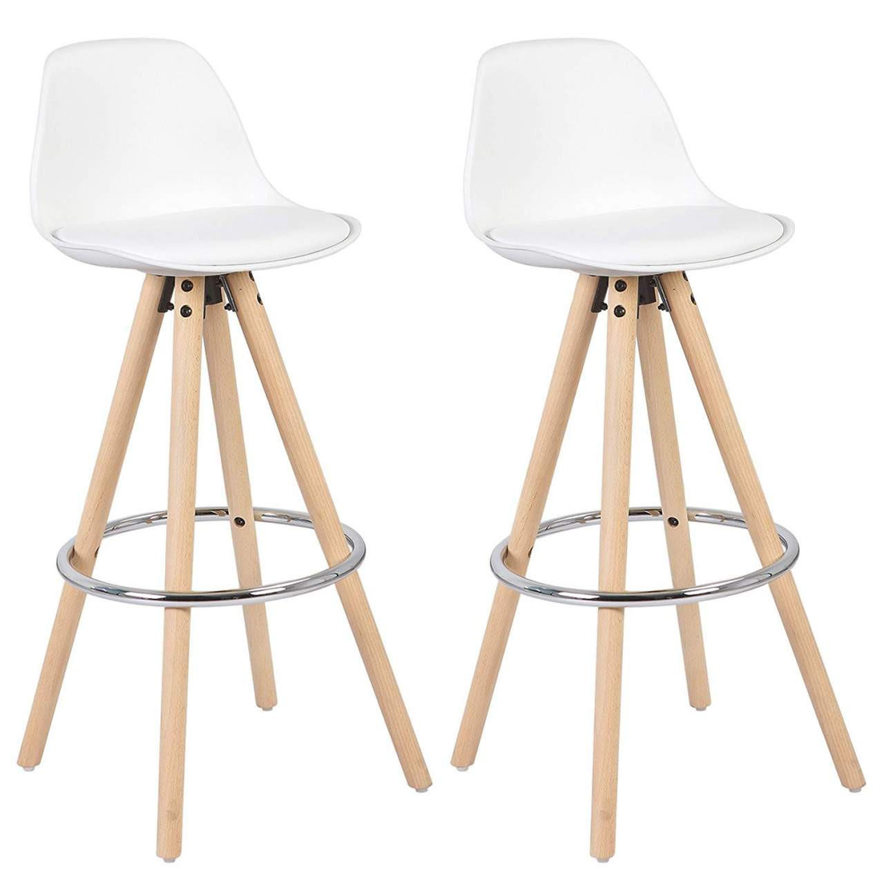 BARHOCKER 2er Set Kunstleder, Holzgestell, Weiß - Eichefarben/Weiß, Holz/Kunststoff (38.5/96.5/38.5cm) - Woltu
