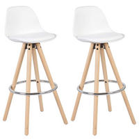 BARHOCKER 2er Set Kunstleder, Holzgestell, Weiß - Eichefarben/Weiß, Holz/Kunststoff (38.5/96.5/38.5cm) - Woltu