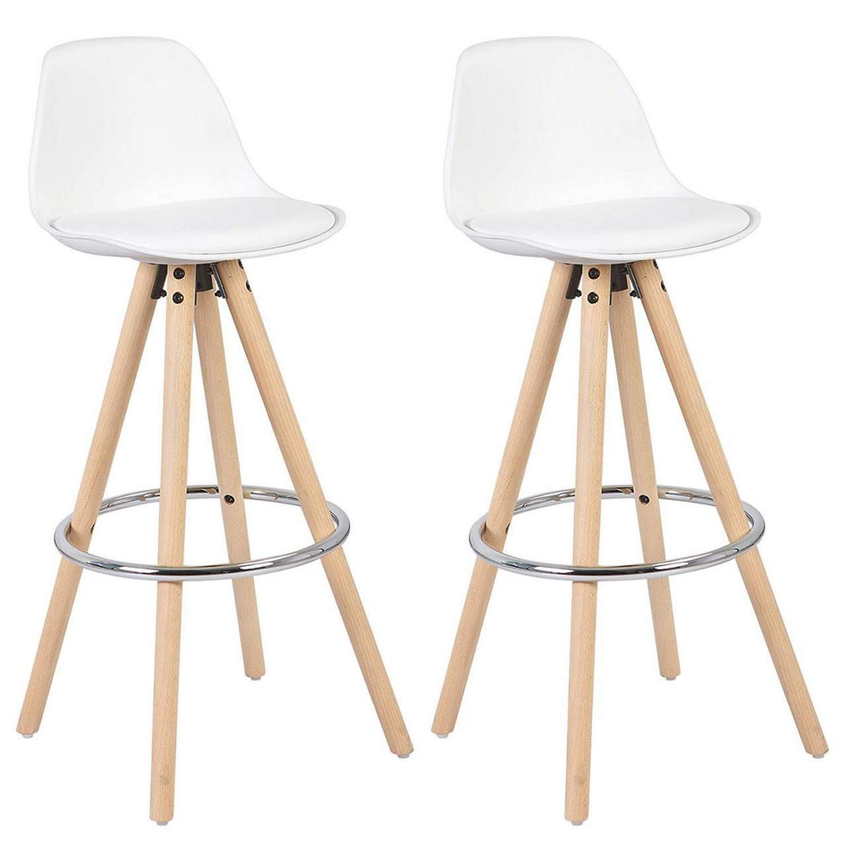 BARHOCKER 2er Set Kunstleder, Holzgestell, Weiß - Eichefarben/Weiß, Holz/Kunststoff (38.5/96.5/38.5cm) - Woltu