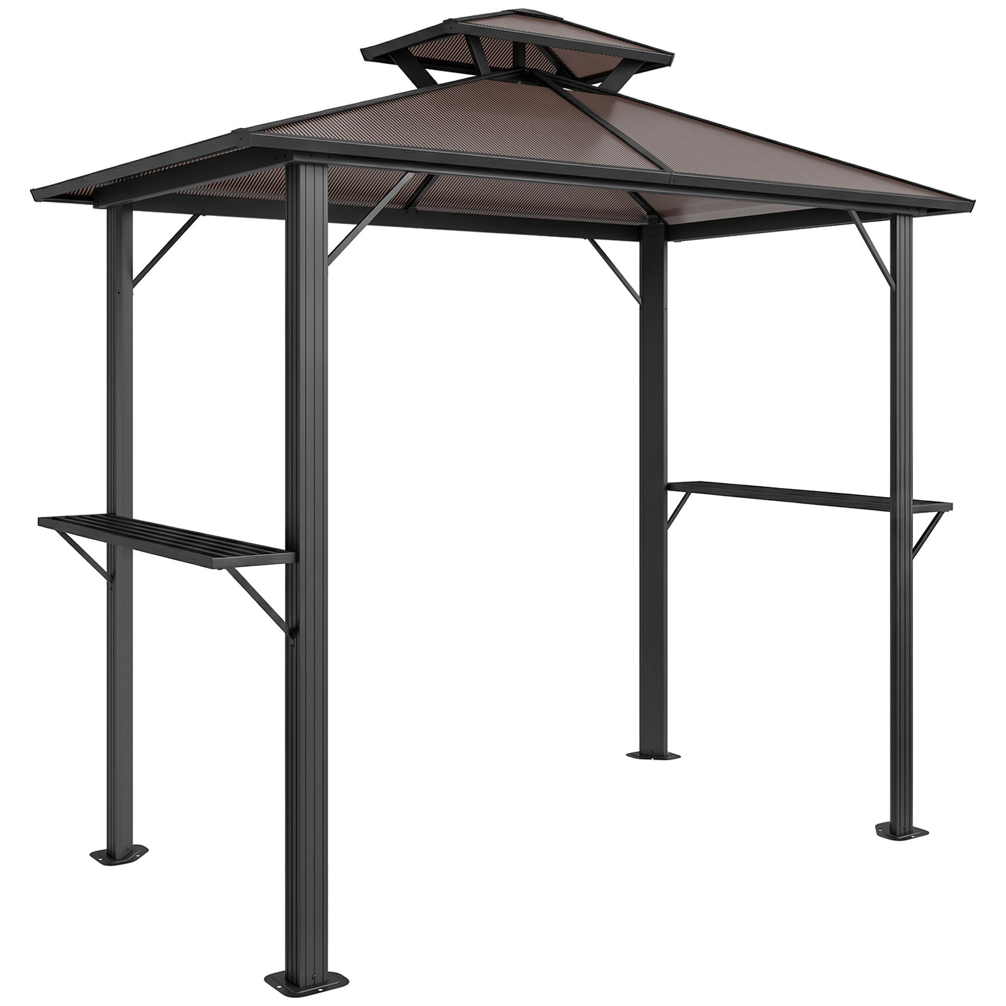 GRILLPAVILLON Aluminium Polycarbonat Braun - Schwarz/Braun, Metall (145/255/256cm) - Outsunny