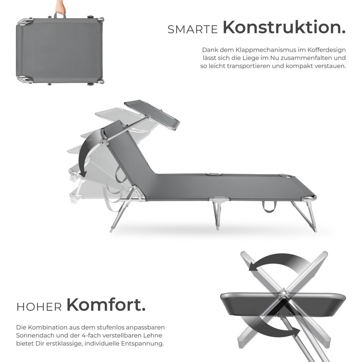 GARTENLIEGE 2er Set, 190 x 68 x 28 cm,grau - Grau, Kunststoff (68/28/190cm) - tectake