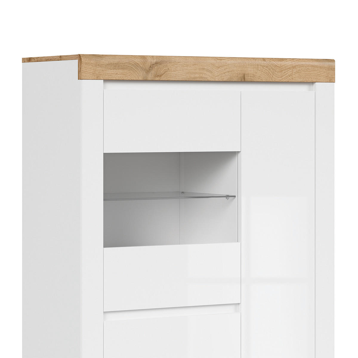 VITRÍNA Hella Bílá a dřevo - bílá, kompozitní dřevo (98/156/42cm) - Petits-meubles