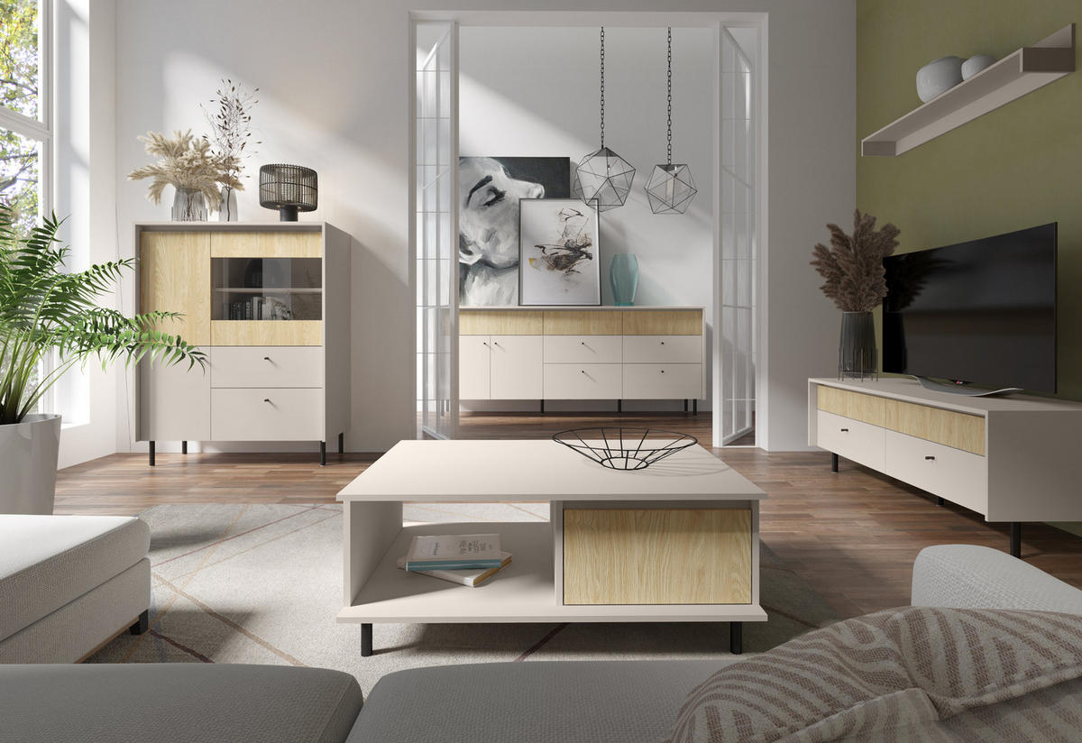 KOMMODE NUVOLA 103,5/125,5/42cm mit 2 Schubladen 1 Türen Beige - Beige, Holzwerkstoff (103.5/125.5/42cm) - MASSENO