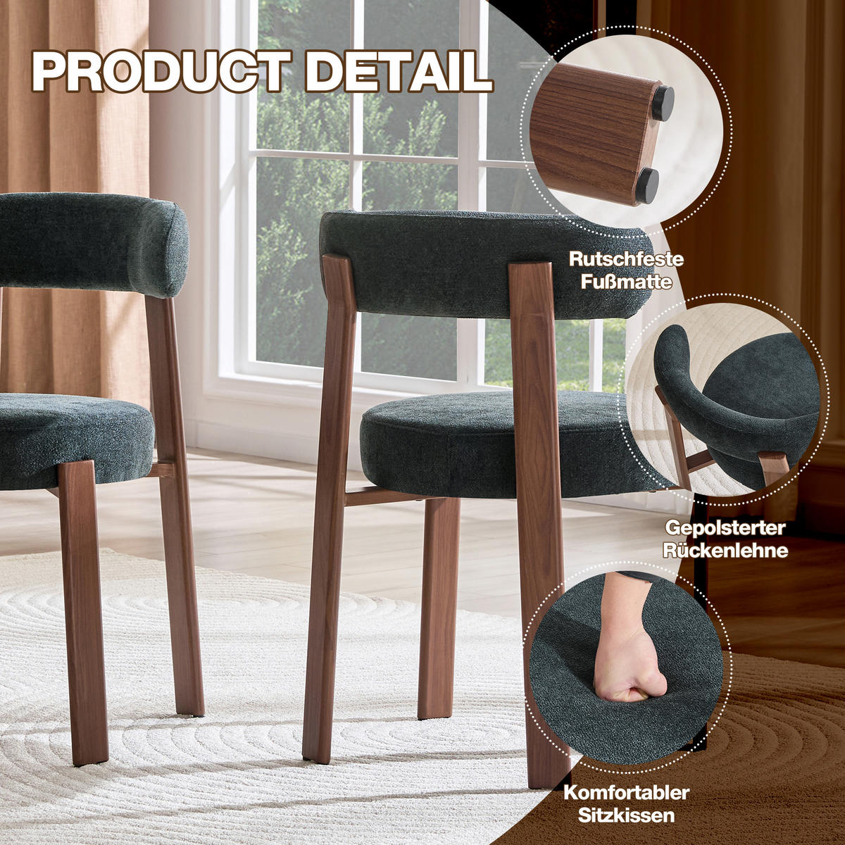 ESSZIMMERSTUHL 2ER-SET aus Stoff, mit ergonomischer Bügellehne - Schwarz, Textil (51.5/79/57cm) - Urban Meuble