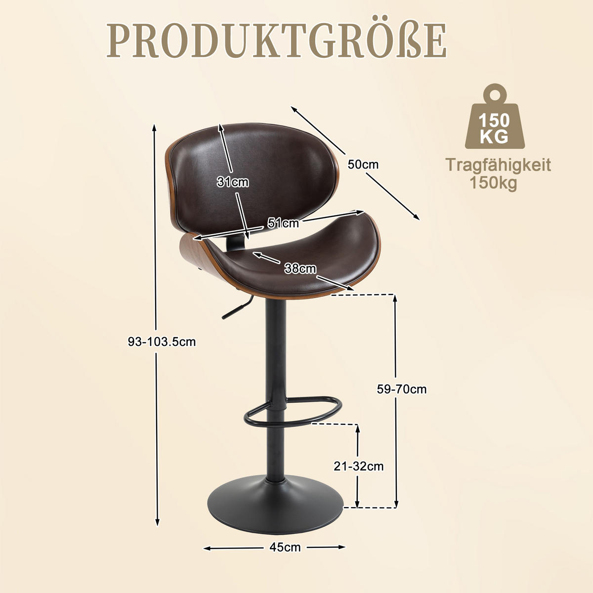 BARHOCKER,DREHSTUHL,RATTAN 360° drehbar2er-Set,Braun - Braun, Metall (50/93/51cm) - LVHOM