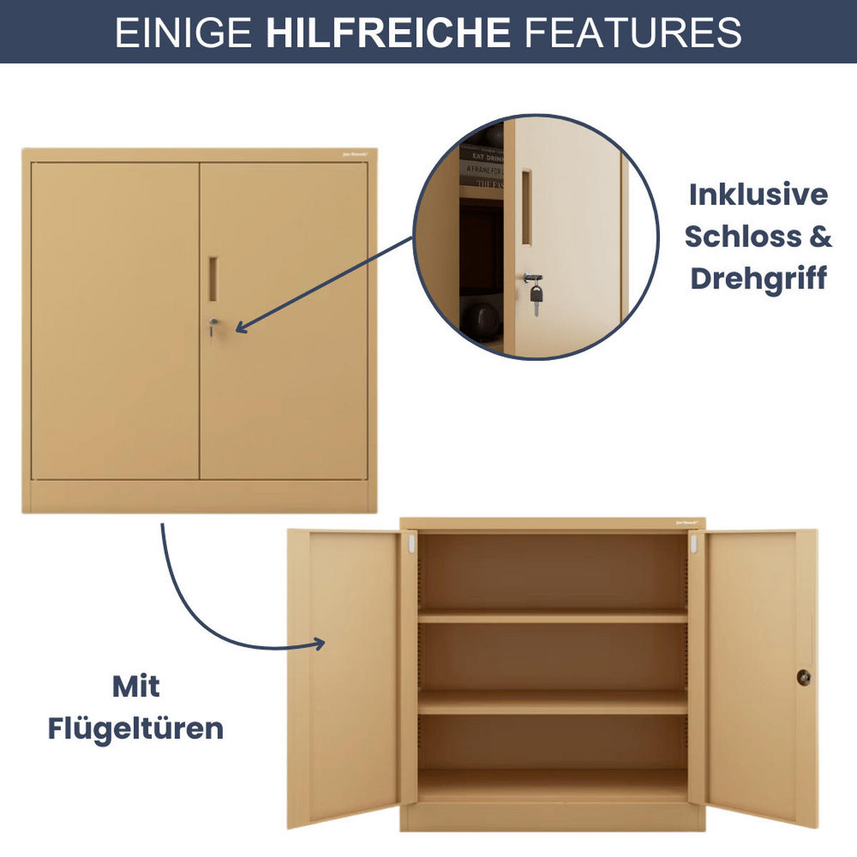 AKTENSCHRANK abschließbar KADO mit Flügeltüren 93x90x40cm Beige - Beige, Metall (90/93/40cm) - DELUKE