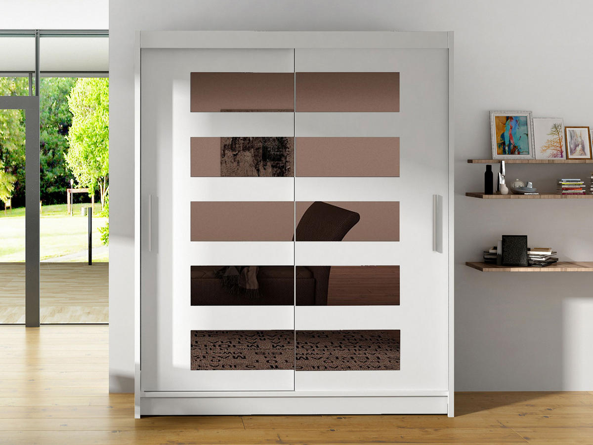 SCHWEBETÜRENSCHRANK Westa V - Silberfarben/Weiß, Holzwerkstoff/Metall (150/200/58cm) - MIRJAN24