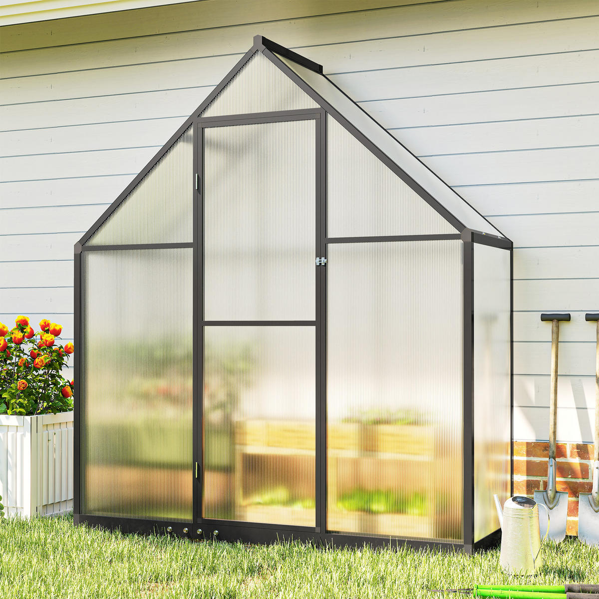GEWÄCHSHAUS DE-12079 mit verstellbarem Fenster Transparent - Schwarz, Metall (58/195/170cm) - ComfortXL