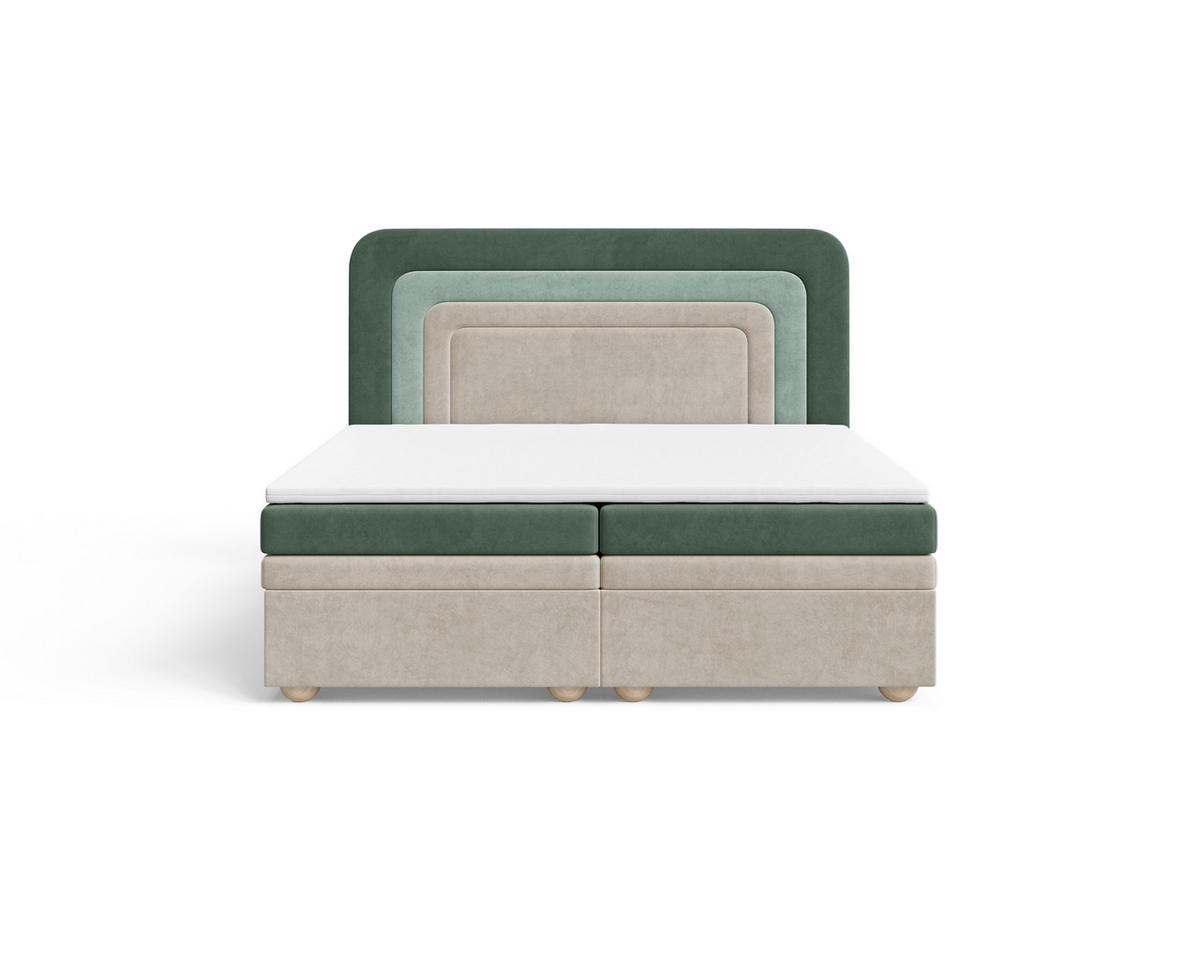 BOXBETT - Bett 10 NEST - Riviera - 140x200 cm - Modernes Polsterbett mit Bettkasten - Grün, Holz (140/200cm) - ROYAL24_MARKT