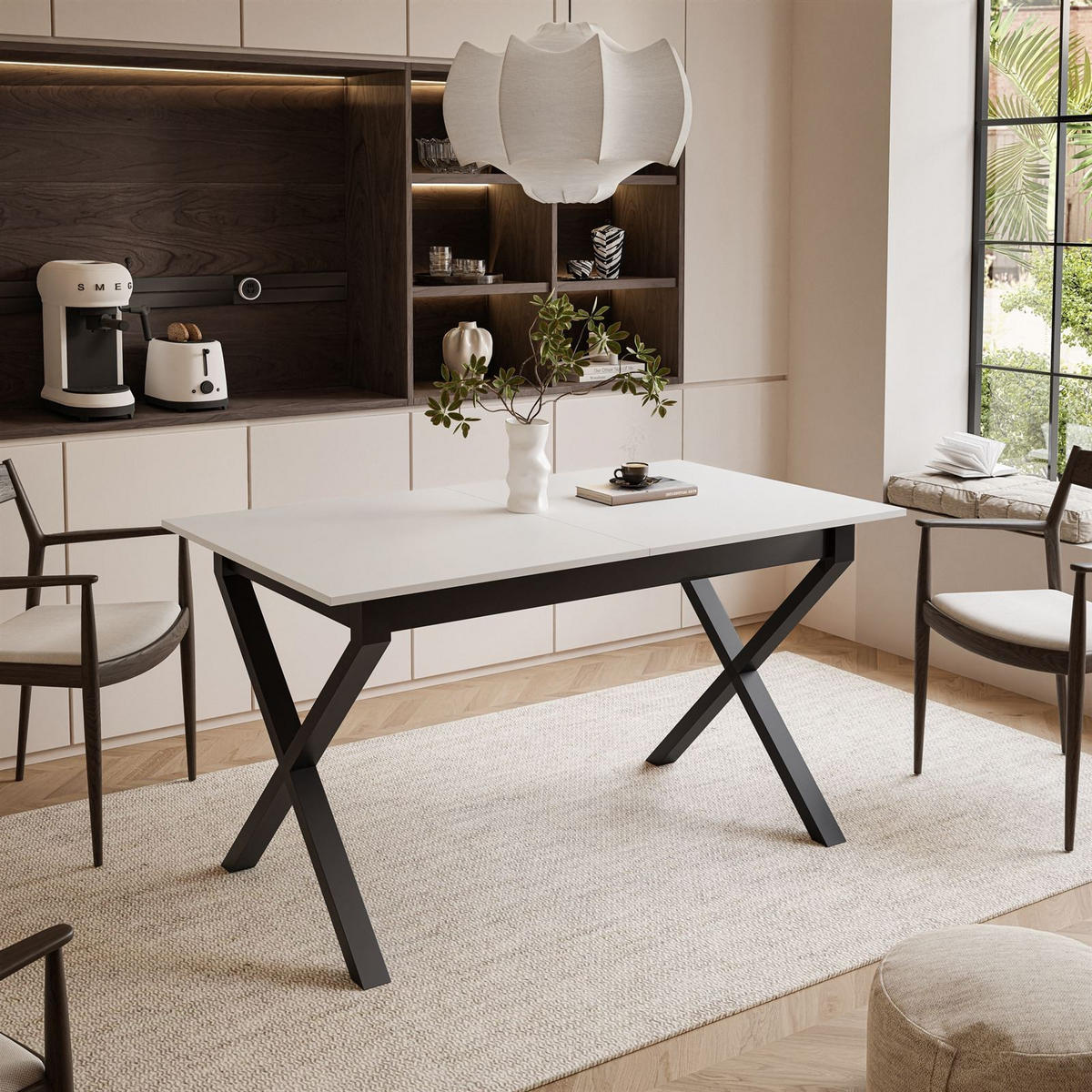 ESSTISCH ARTON II ausziehbarer Tisch 140-195 cm für 6-8 Personen - Schwarz/Weiß, Holzwerkstoff/Metall (140/80/77cm) - Lookway