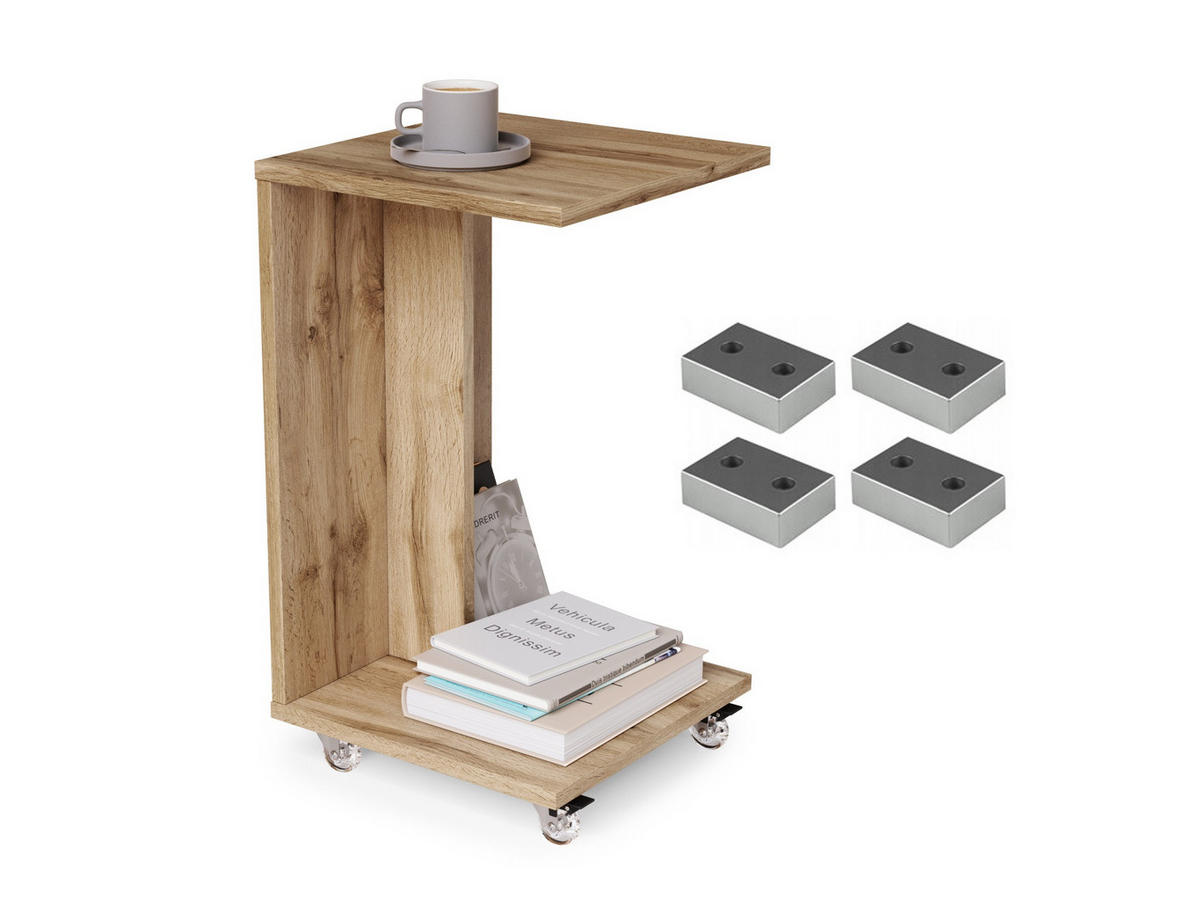 BEISTELLTISCH Rechteckig Eiche Wotan mit Ablage und Rollen - Eiche Wotan, Holzwerkstoff (40/40/66cm) - designimpex