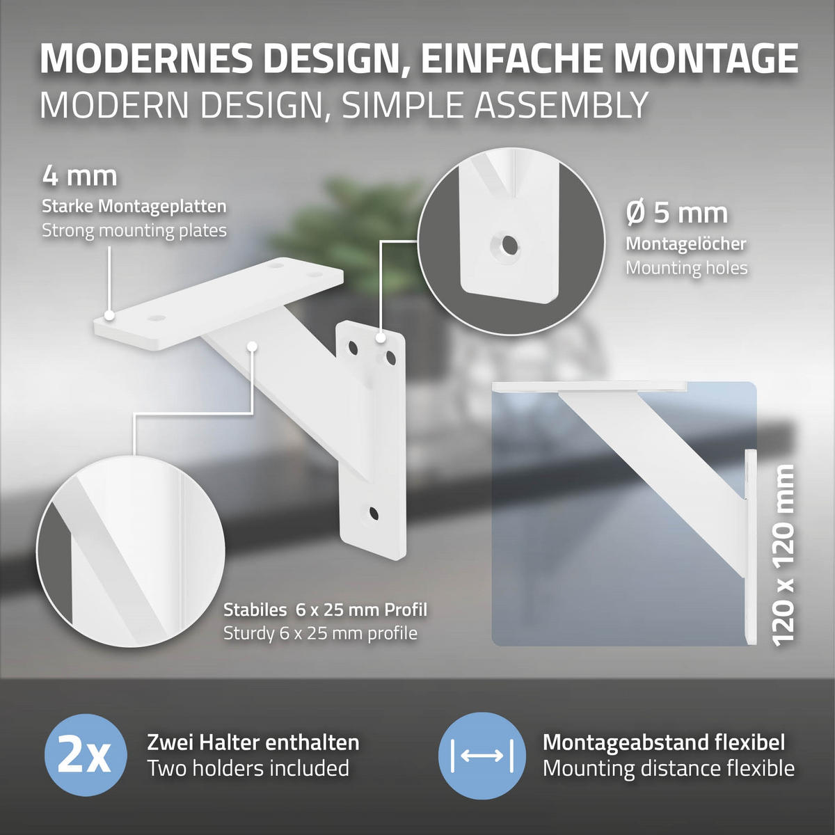 REGALTRÄGER 2er Set - Weiß, Metall (12/3/12cm) - ML-DESIGN