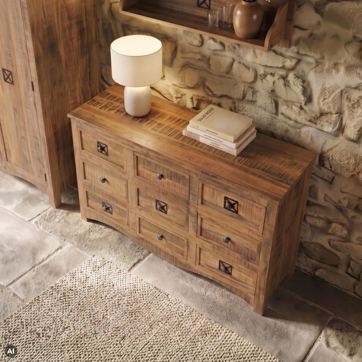 KOMMODE Akazie 130x40x85 natur versiegelt NATURE OF SPIRIT #259 - Naturfarben, Holz (130/85/40cm) - Massivmoebel24
