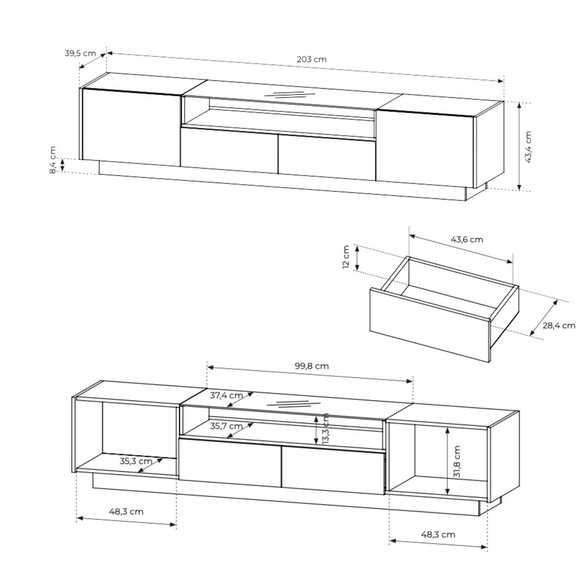 TV-SCHRANK: beige + cremona Eiche, 203 x 43,4 x 39,5 cm - Beige, Holzwerkstoff (203/43.4/39.5cm) - 3XE LIVING