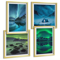 BILDER SET 4er Set - 50x50 cm & 40x60 cm Goldrahmen - Winterlandschaft mit Nordlichtern - Goldfarben, Kunststoff (50/50cm) - TULUP