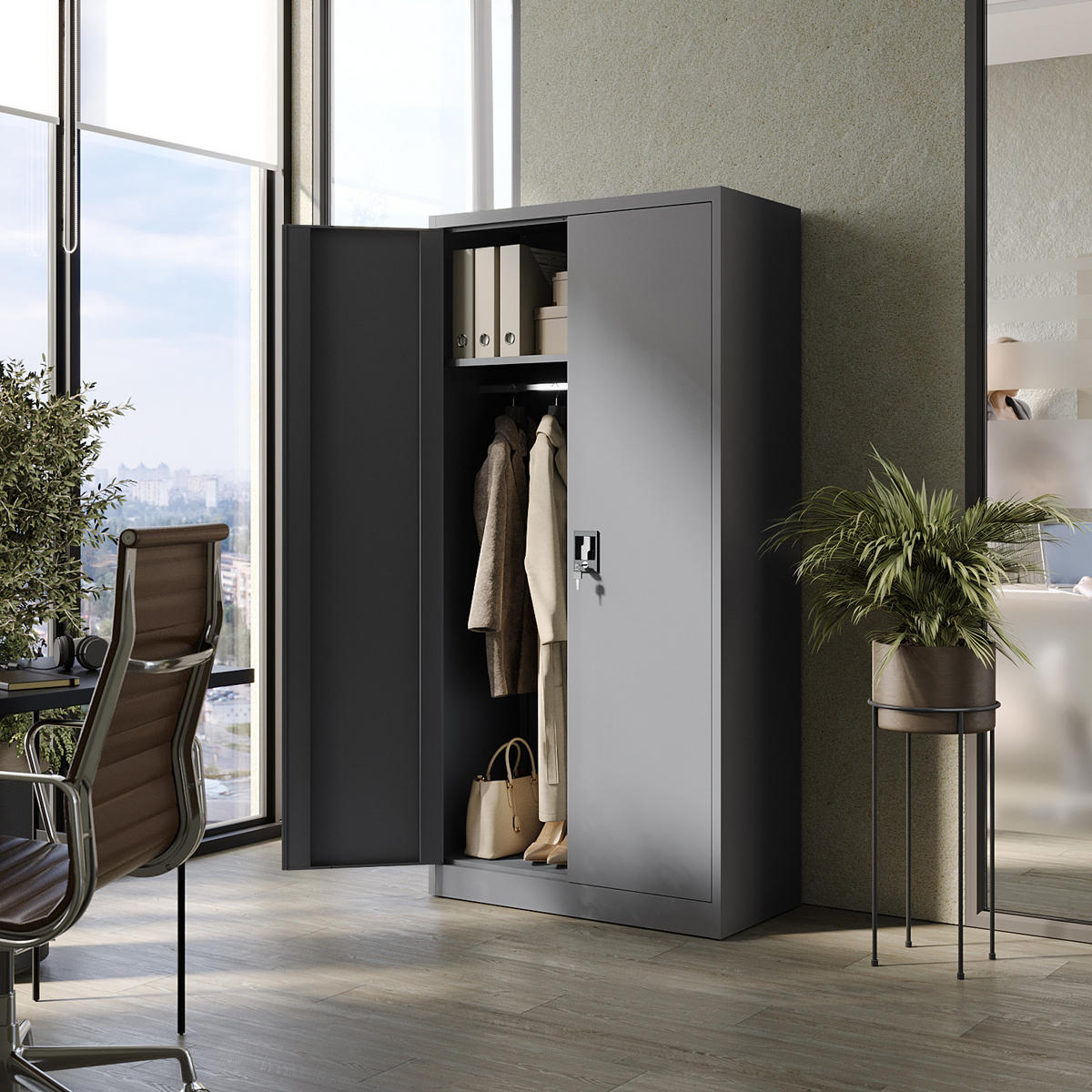 AKTENSCHRANK Sozialraumschrank aus Stahl Metallschrank für Büro Stahlschrank für Dokumente Anthrazit 90x45x185cm - Anthrazit, Metall (90/185/45cm) - Muralo