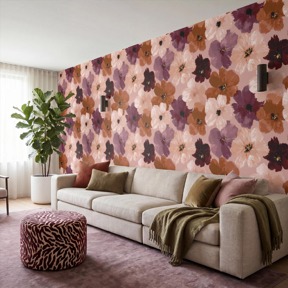TAPETE - Blumen - Abstrakt - Erdtöne - 450x220 cm - Multicolor, Papier (450/220cm) - OnlyWow