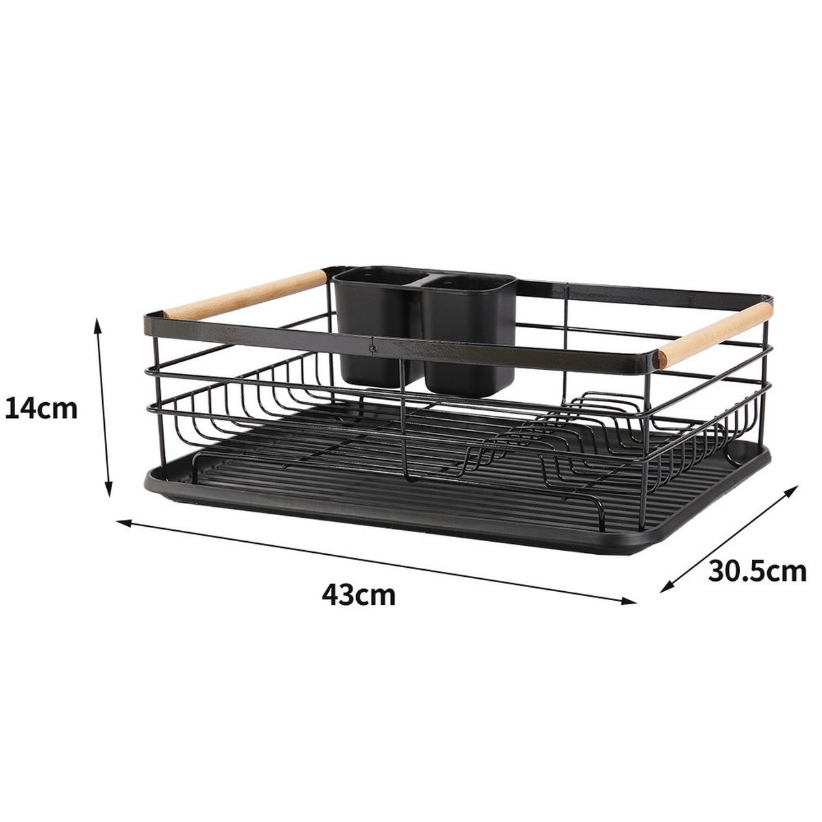 GESCHIRRABTROPFKORB Abtropfschale Holzgriff Metall Schwarz - Schwarz, Holz/Metall (43/14/30.5cm) - Livingandhome