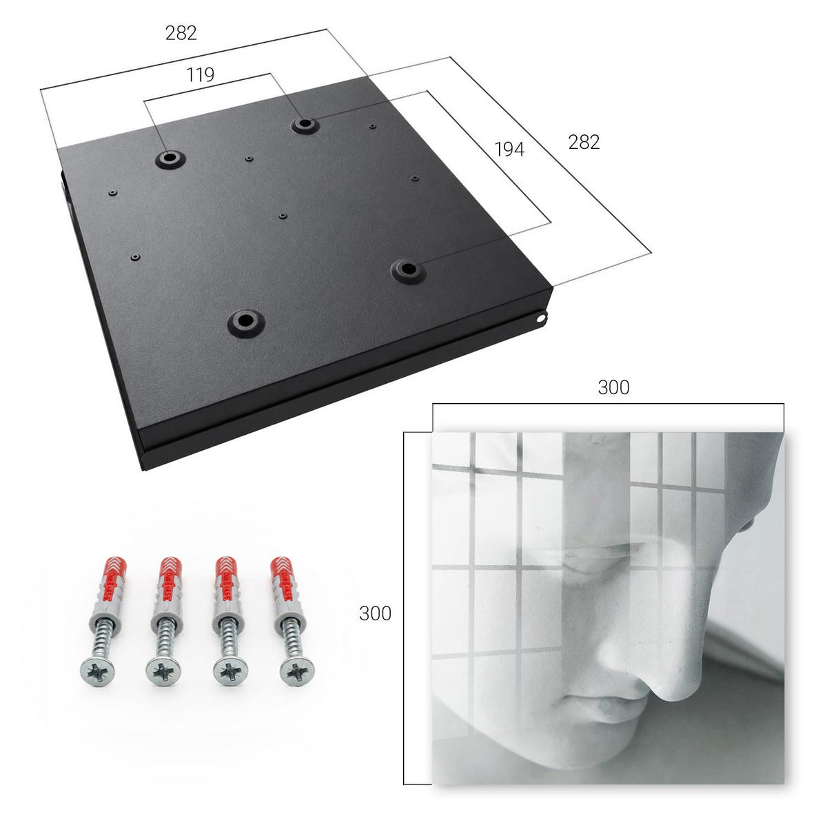 SCHLÜSSELBOX Schwarz 30x30 cm- Türöffnung nach rechts - Klassischer Frieden - Weiß, Metall (30/30/5cm) - TULUP
