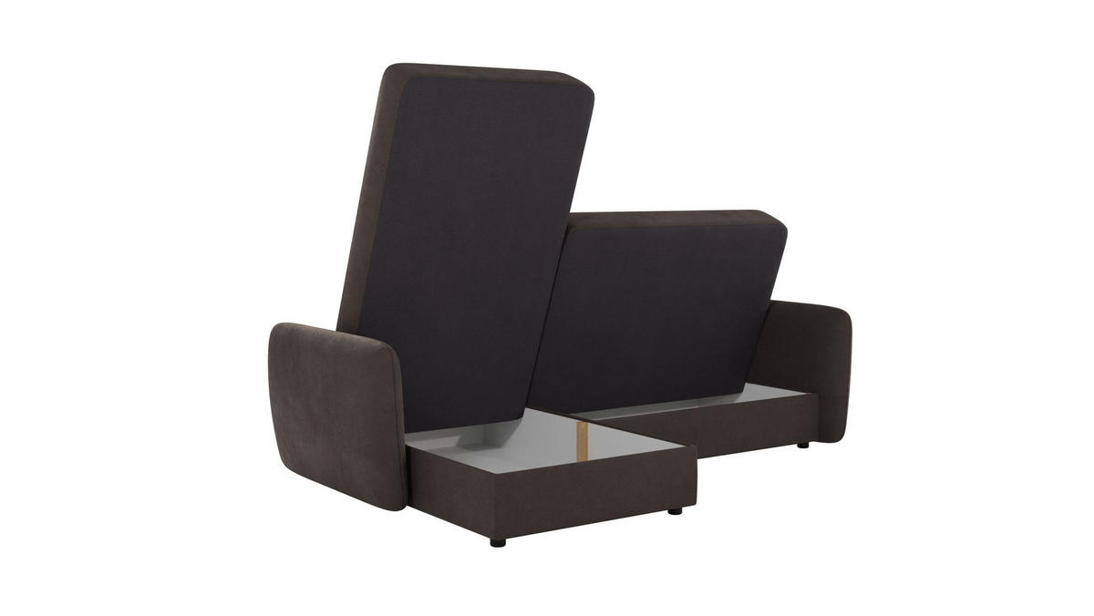 ECKSOFA Lupo Braun - Khaki Mikrofaser - Dunkelbraun/Schwarz, Holz/Kunststoff (232/147cm) - S-Style Möbel