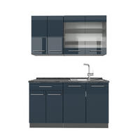 KÜCHENZEILE Fame-Line Dunkelblau Hochglanz 140 cm ohne AP - Anthrazit/Dunkelblau, Holzwerkstoff (140/81.6/46cm) - Vicco