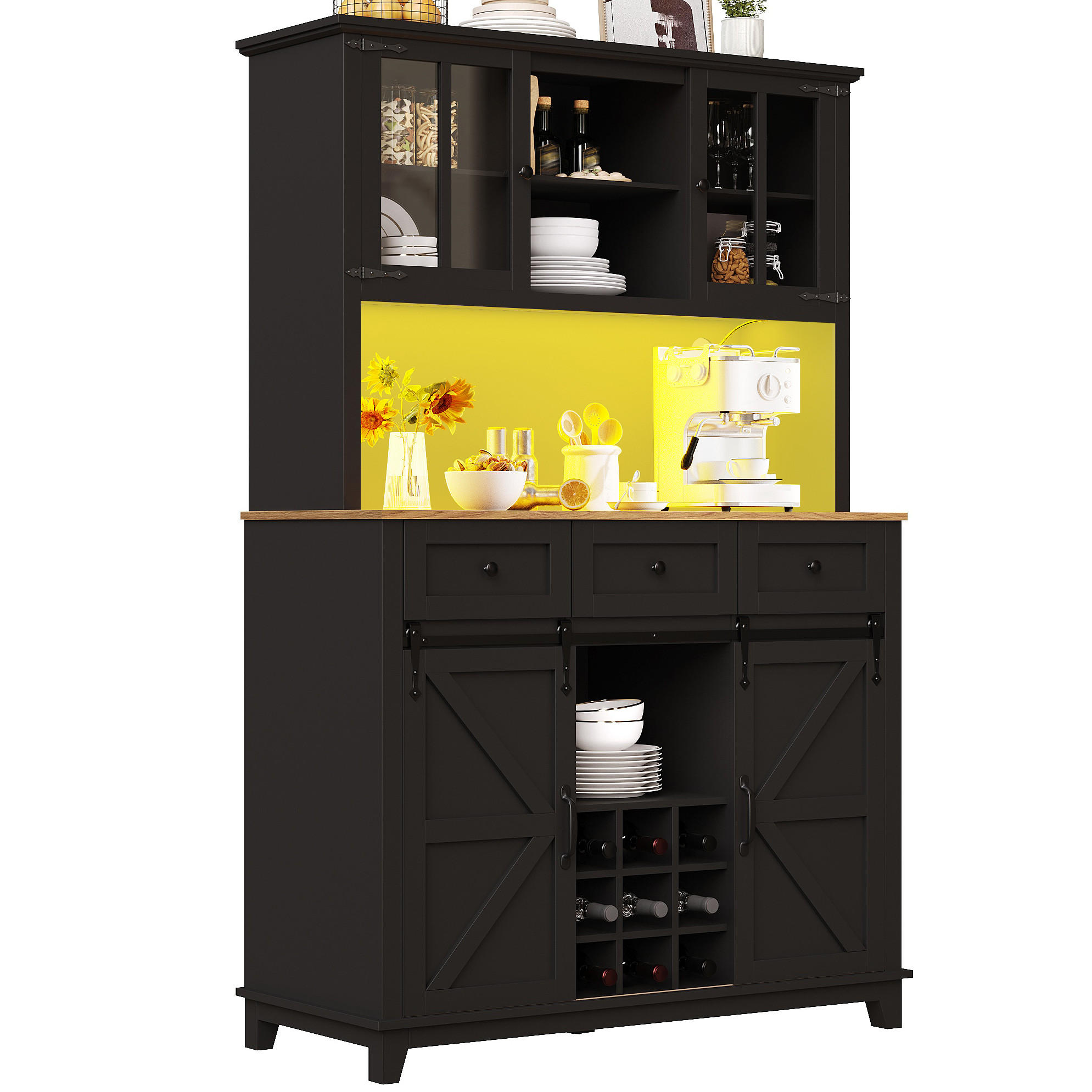 Redom BUFFET 105/38,4/180 cm s LED osvětlením, APP ovládáním, nastavitelnými policemi a posuvnými dveřmi, Černá