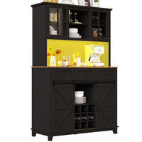 BUFFETSCHRANK 105/38,4/180 cm aus MDF mit LED-Beleuchtung, Schiebetür im Scheunenlook und verstellbaren Ablagen, Schwarz - Schwarz, Holzwerkstoff (105/180/38.4cm) - Redom