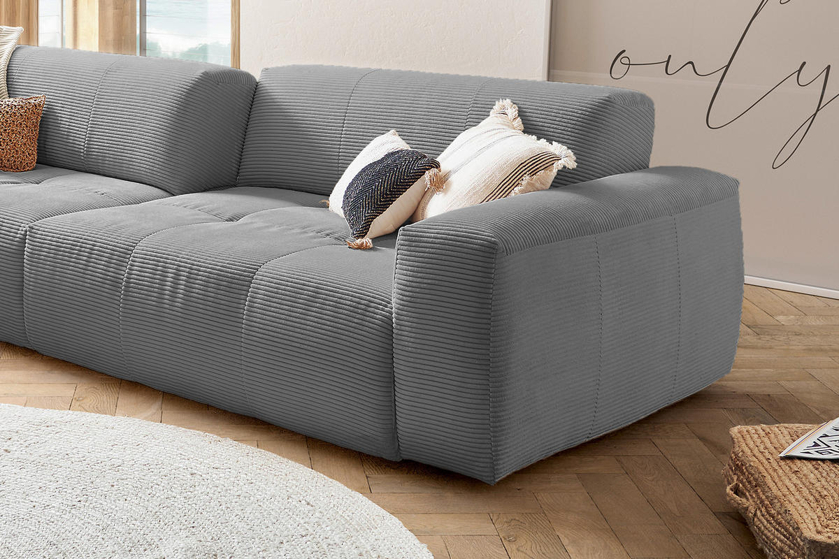 SOFA MIT SITZTIEFENVERSTELLUNG PALACE Grau Cord - Graphitfarben/Grau, Textil (298/74/120cm) - KAWOLA