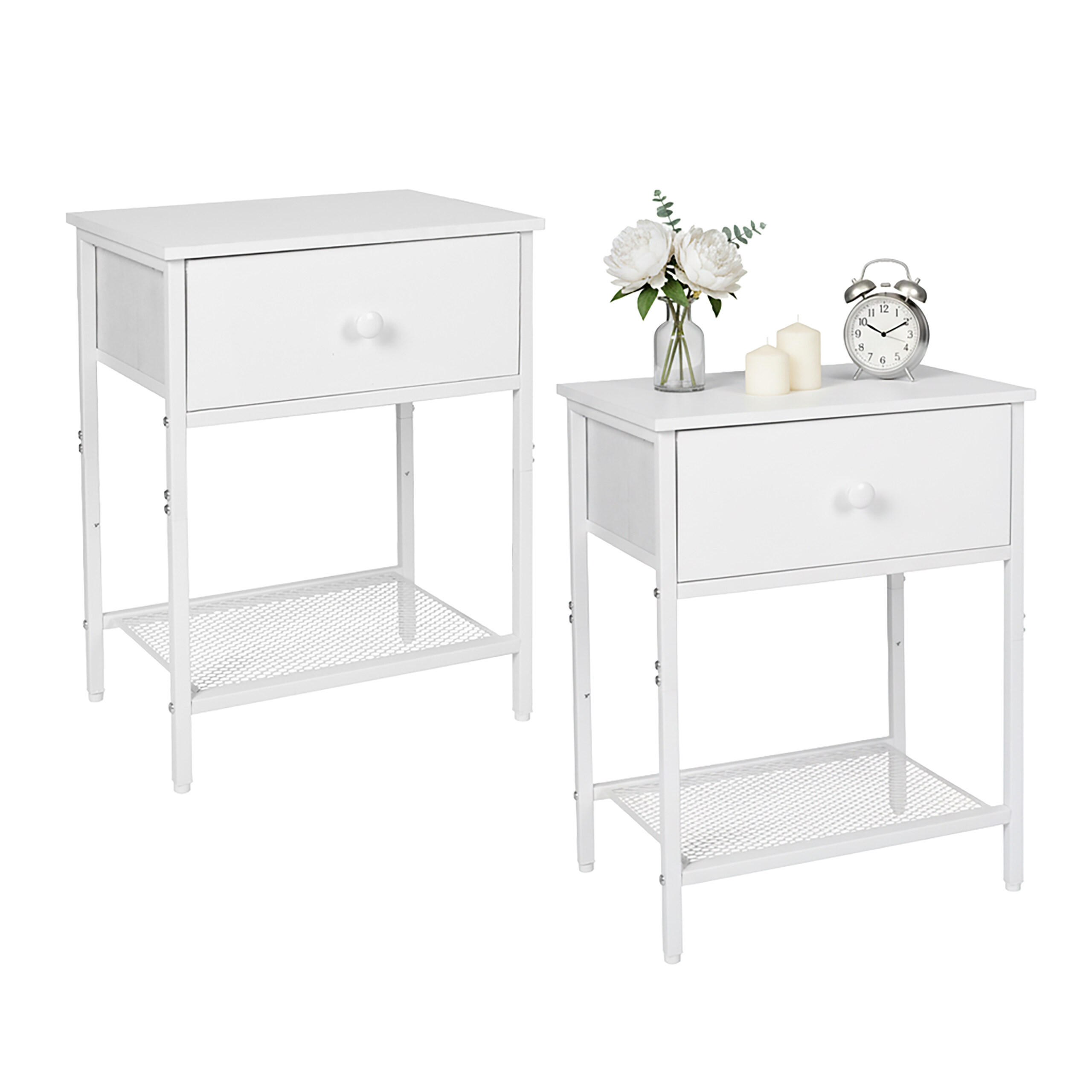 2XNACHTTISCH - Weiß, Holzwerkstoff/Textil (40/60/40cm) - Relaxdays