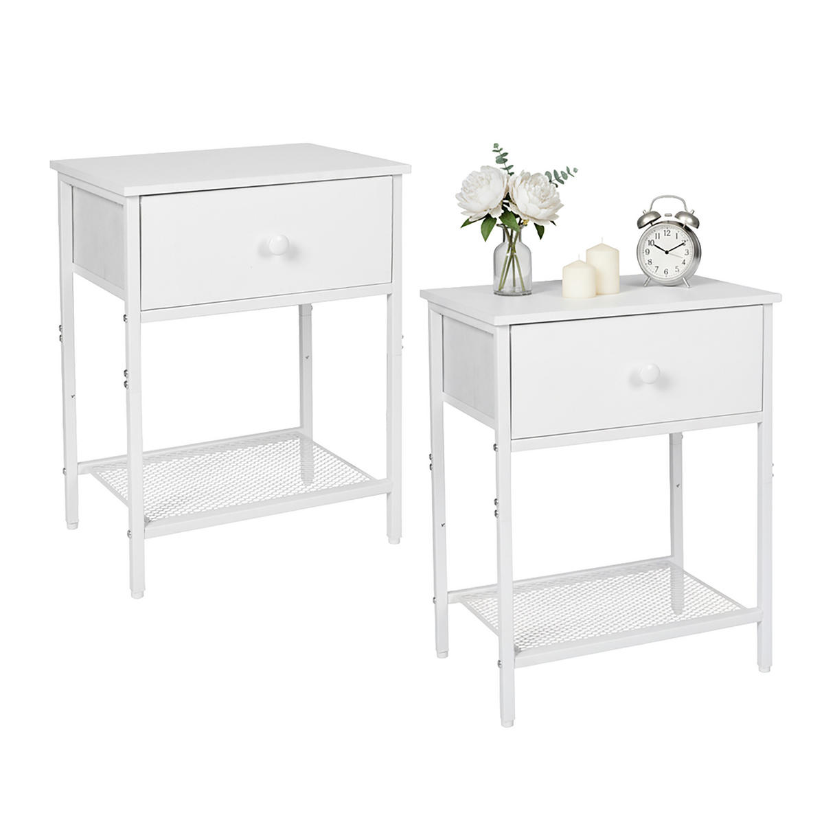 2XNACHTTISCH - Weiß, Holzwerkstoff/Textil (40/60/40cm) - Relaxdays