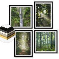 WANDBILDER 4er-Set - 50x50 cm & 40x60 cm Schwarzer Rahmen - Grüne Wälder, Lichtstrahlen - Schwarz, Kunststoff (50/50cm) - ArtPrintCave