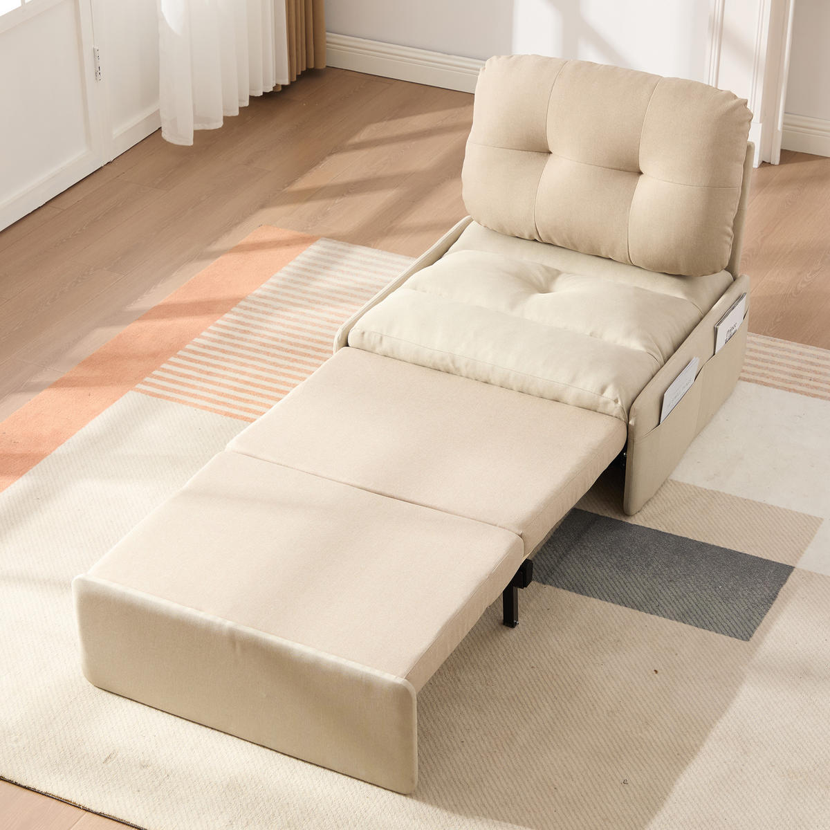 SCHLAFSOFA 92/81.5/90 cm Beige mit Aufbewahrungstasche - Beige, Textil (81.5/90/195cm) - Oxeza