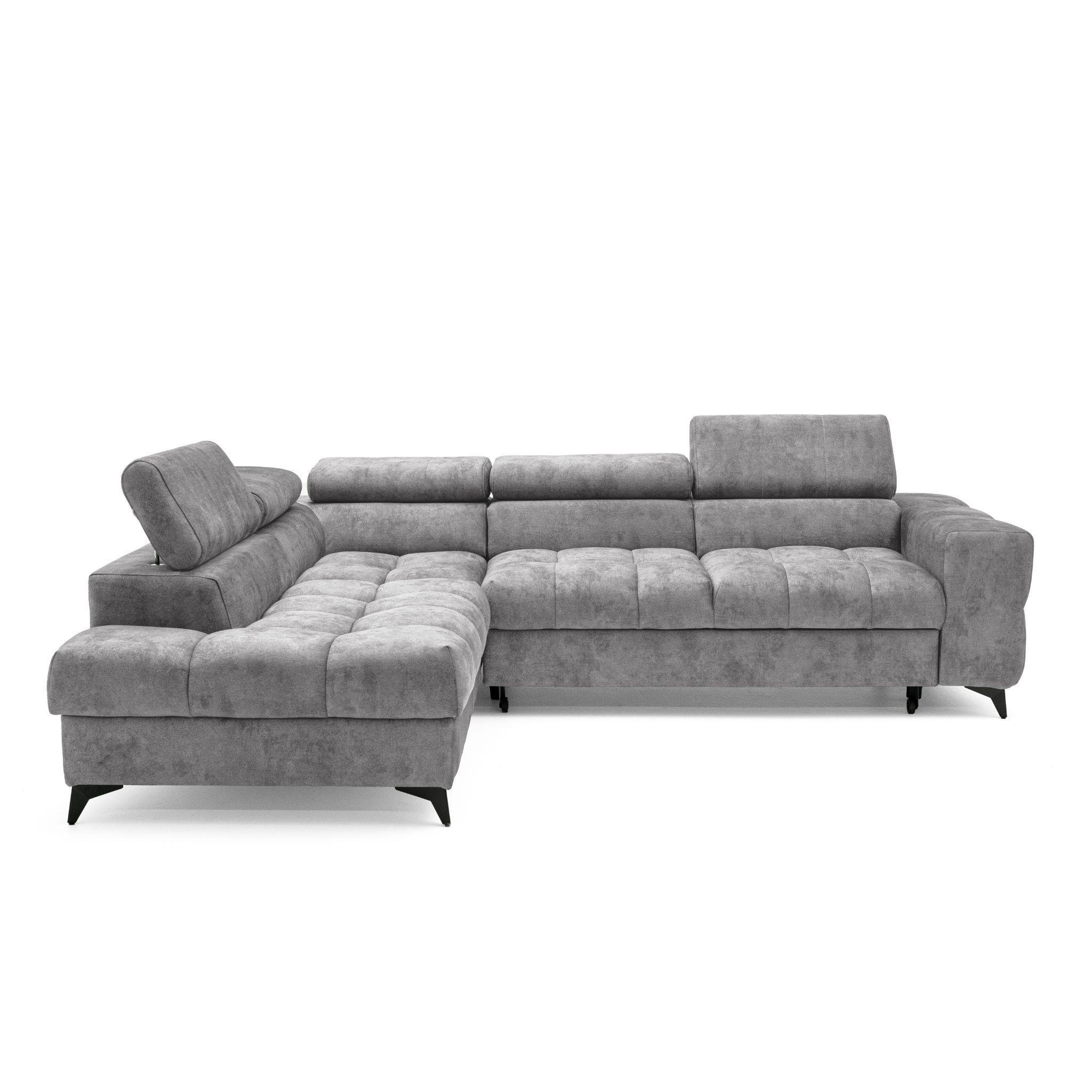ECKSOFA PUDDING L Links mit Schlaffunktion 128x197 Velours Grau - Schwarz/Grau, Holz/Textil (270/204cm) - Muffo