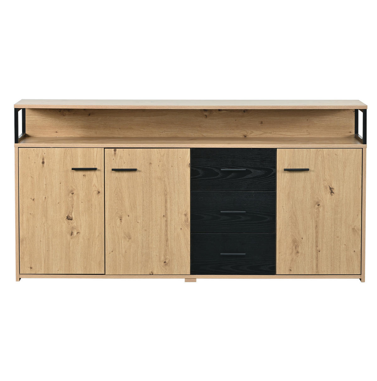 SIDEBOARD 150/35/75,9 cm schwarz-braun aus Spanplatte mit 3 Türen und 3 Schubladen - Rotbraun, Holzwerkstoff (150/75.9/35cm) - OKWISH