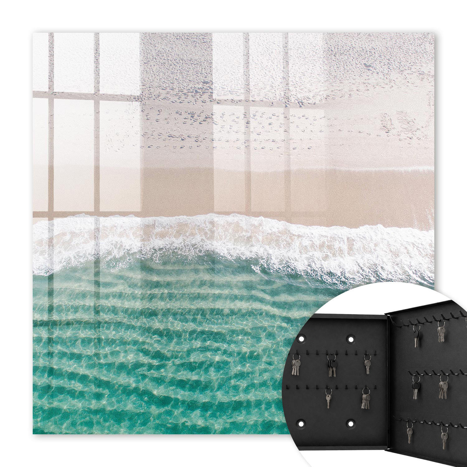 SCHLÜSSELBOX Schwarz 30x30 cm- Türöffnung nach rechts - Sommerstrand - Weiß, Metall (30/30/5cm) - TULUP