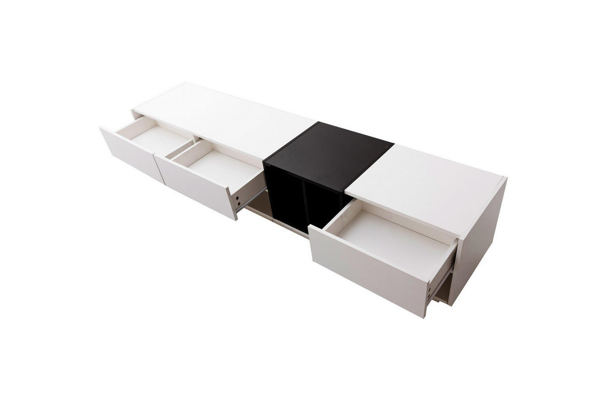 TV ormarić 190/40/42 cm bijelo-crni od iverice s visokim sjajem i 3 ladice - crna, drvni materijal (190/42/40cm) - OKWISH