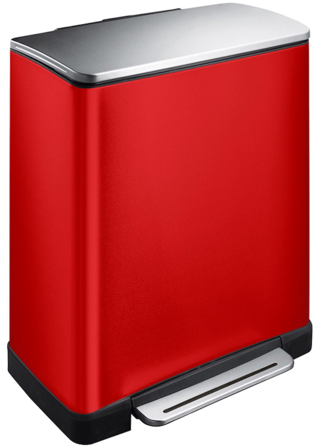 MÜLLEIMER Stilvoller Rechteckiger Mit Extra Breitem Pedal 46 Liter 65 x 50 x 34,5 cm 2 Inneneimer Aus Kunststoff Rot Deckel Edelstahl - Rot, Metall (50/65/34.5cm) - PROREGAL