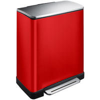 MÜLLEIMER Stilvoller Rechteckiger Mit Extra Breitem Pedal 46 Liter 65 x 50 x 34,5 cm 2 Inneneimer Aus Kunststoff Rot Deckel Edelstahl - Rot, Metall (50/65/34.5cm) - PROREGAL