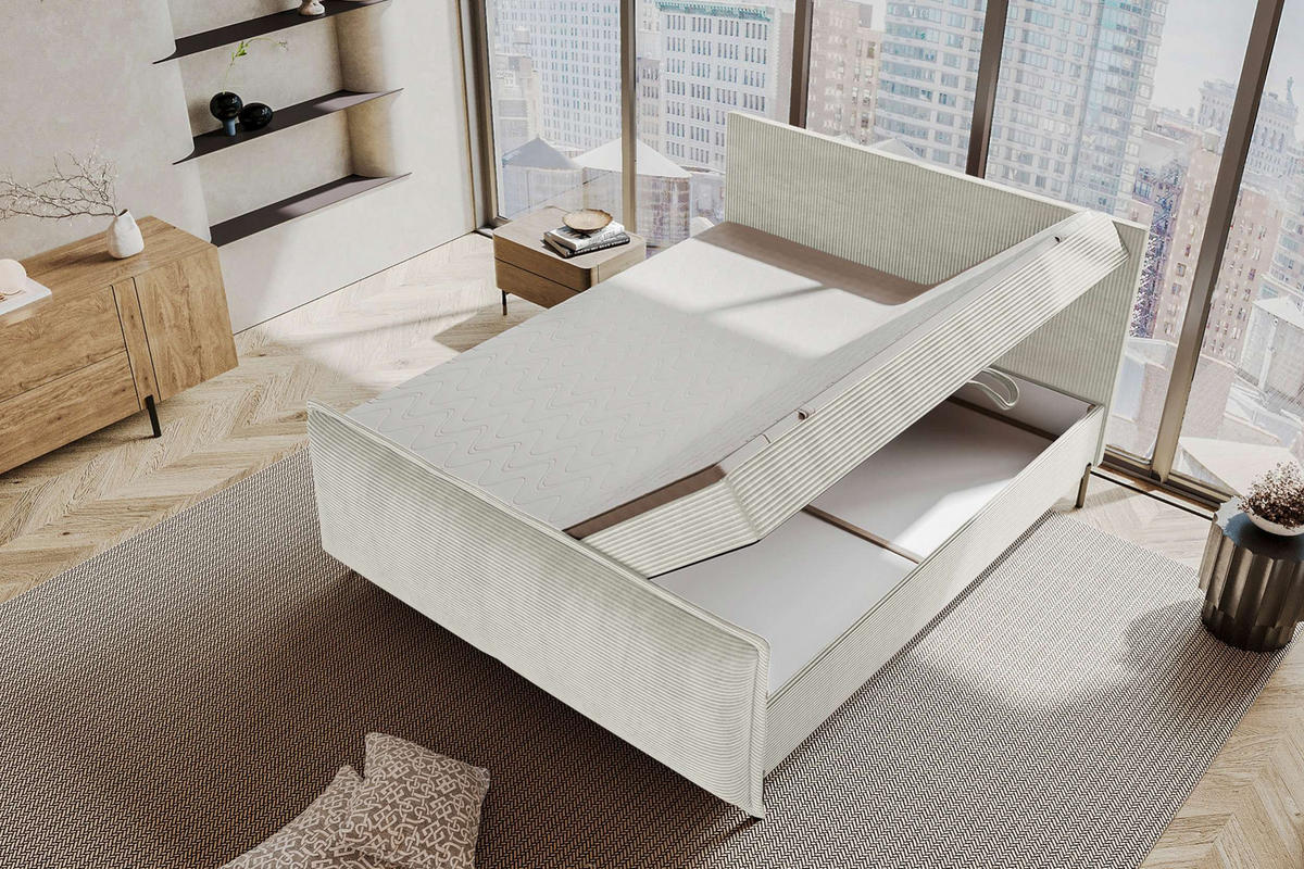 BOXSPRINGBETT VERO PLUS Cordstoff Greige 140/200 cm - Greige/Schwarz, Holzwerkstoff/Textil (140/200cm) - 99rooms