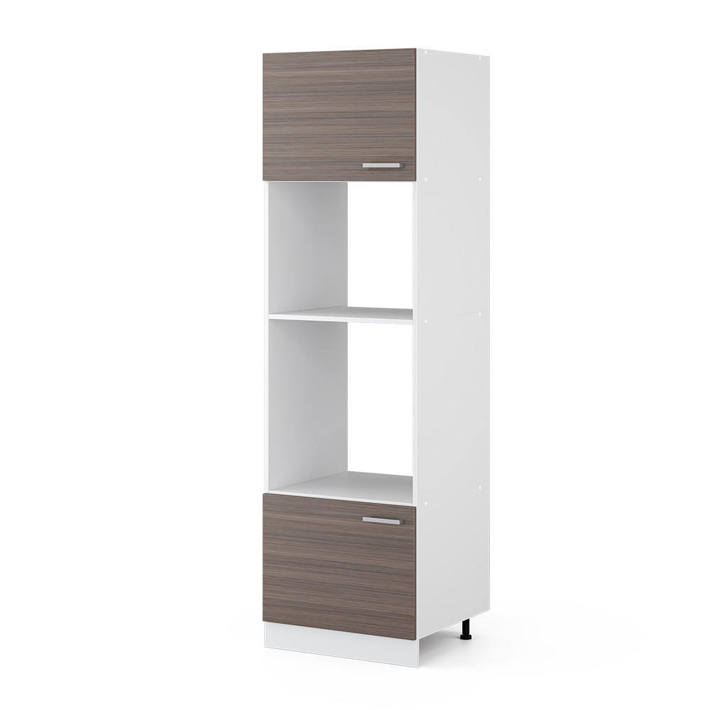 HOCHSCHRANK R-Line Grau 60 cm mit offenen Regalen, und Türen - Weiß/Grau, Holzwerkstoff (60/207/57.2cm) - Vicco