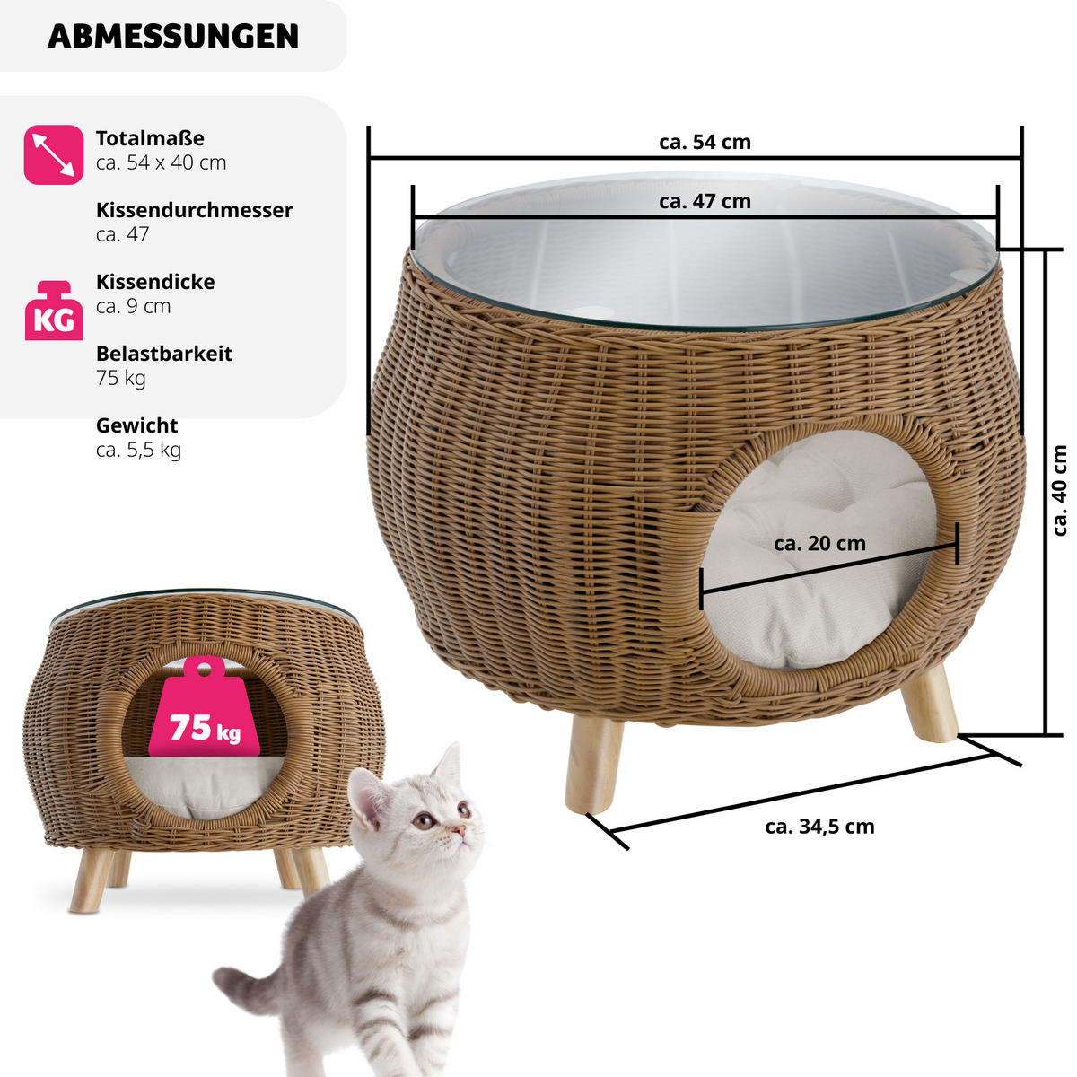 COUCHTISCH Tivoli,54 x 40 cm,natur - Naturfarben, Glas (54/54/40cm) - tectake
