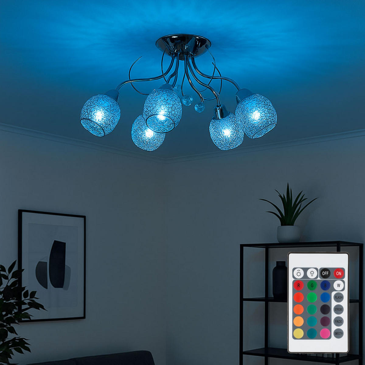 LED DECKENLEUCHTE Chrom Silber Kristalle - Silberfarben, Metall (54/54/22cm) - Globo Lighting