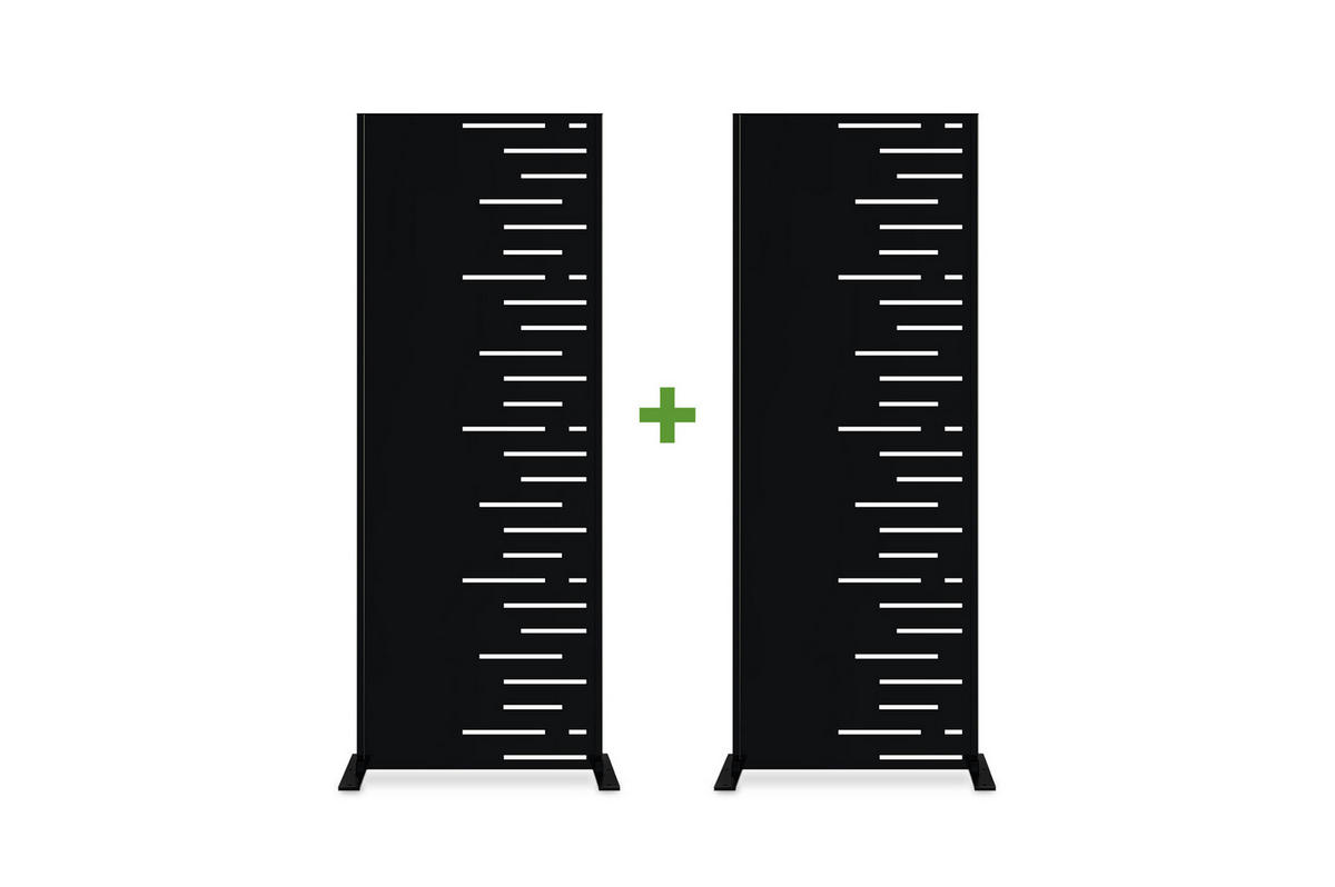 SICHTSCHUTZPANEELE dekorativ 2er-Set Arlberg schwarz H.160cm, rechte Seite mit Muster - Schwarz, Metall (60/160cm) - Casanoov