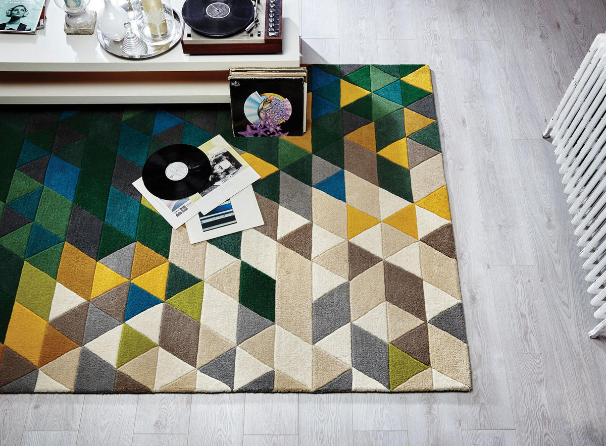 WOLLTEPPICH handgetuftet geometrisch DERWENT HAZEL, Grün-Multi 160x220 cm - Grün, Textil (160/220cm) - KADIMA DESIGN