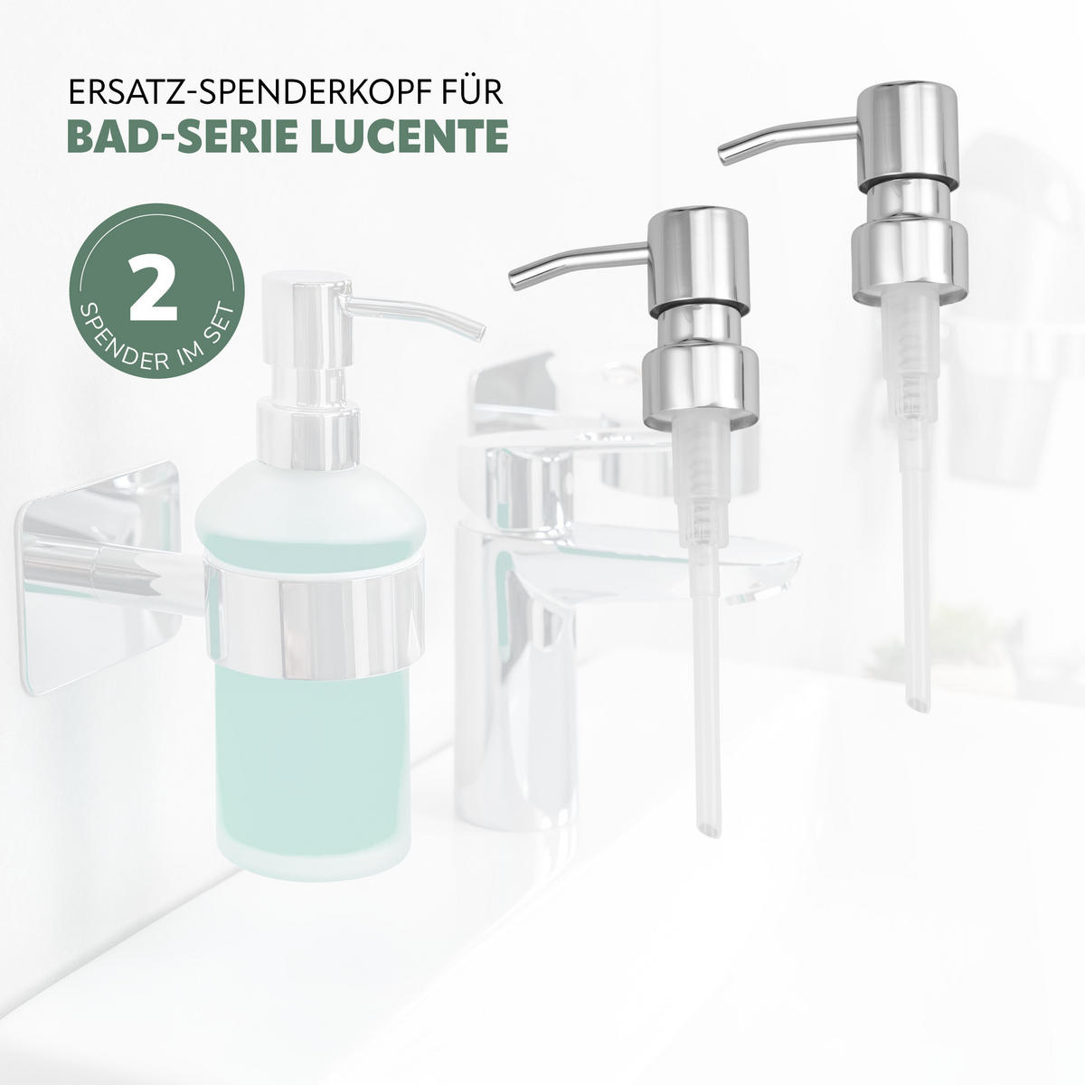 ERSATZ-SEIFENSPENDERPUMPKOPF LUCENTE 2er-Set, Edelstahl, verchromt - Chromfarben, Metall (6.7/16.5/3.1cm) - bremermann